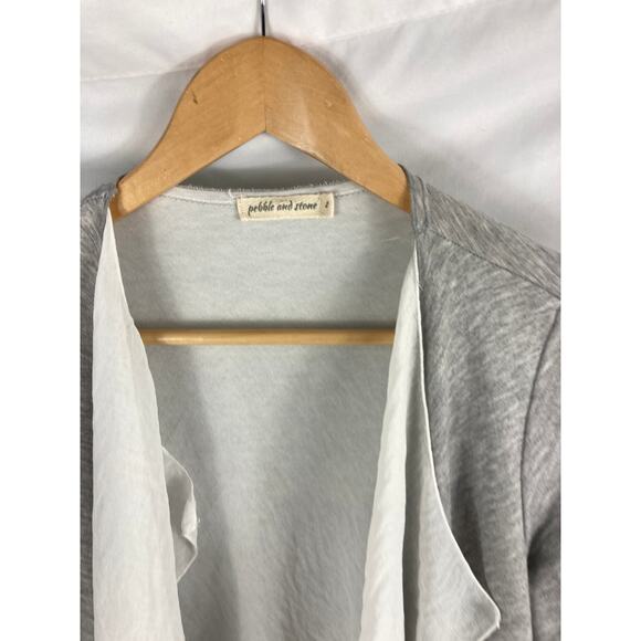 Pebble & Stone Anthro Draped Front Grey White Cardigan Size Small - Picture 4 of 7